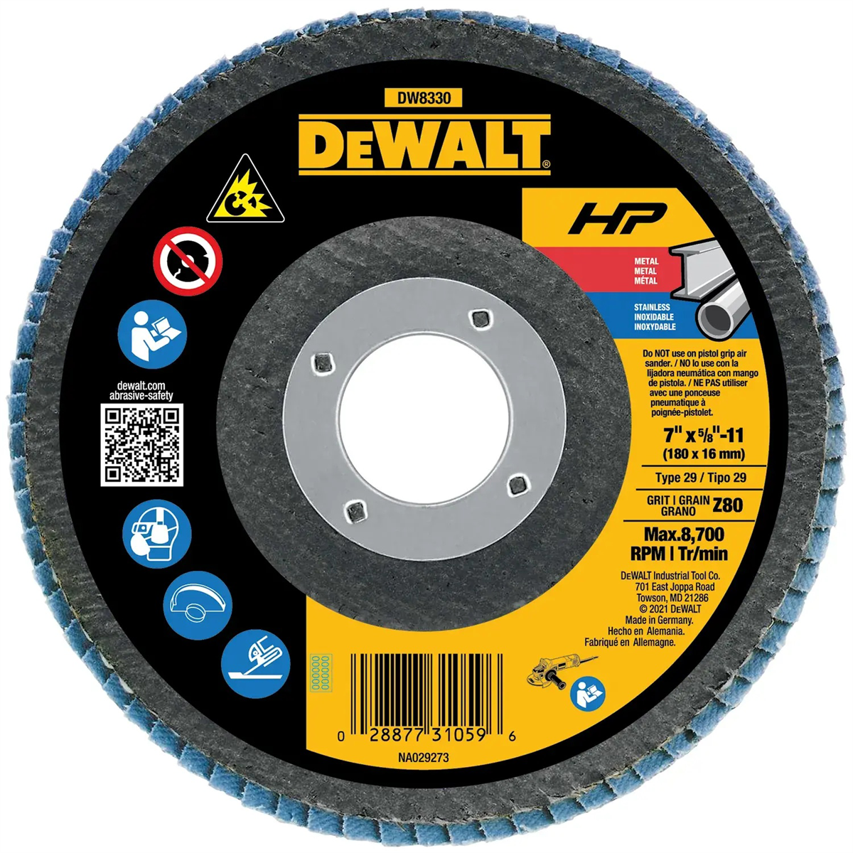DEWALT 7-Inch By 5/8-Inch-11 80 Grit Zirconia Angle Grinder Flap Disc