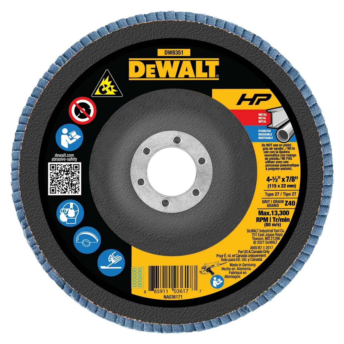 Dewalt 4-1/2-inch By 7/8-inch 40g Type 27 Flap Disc