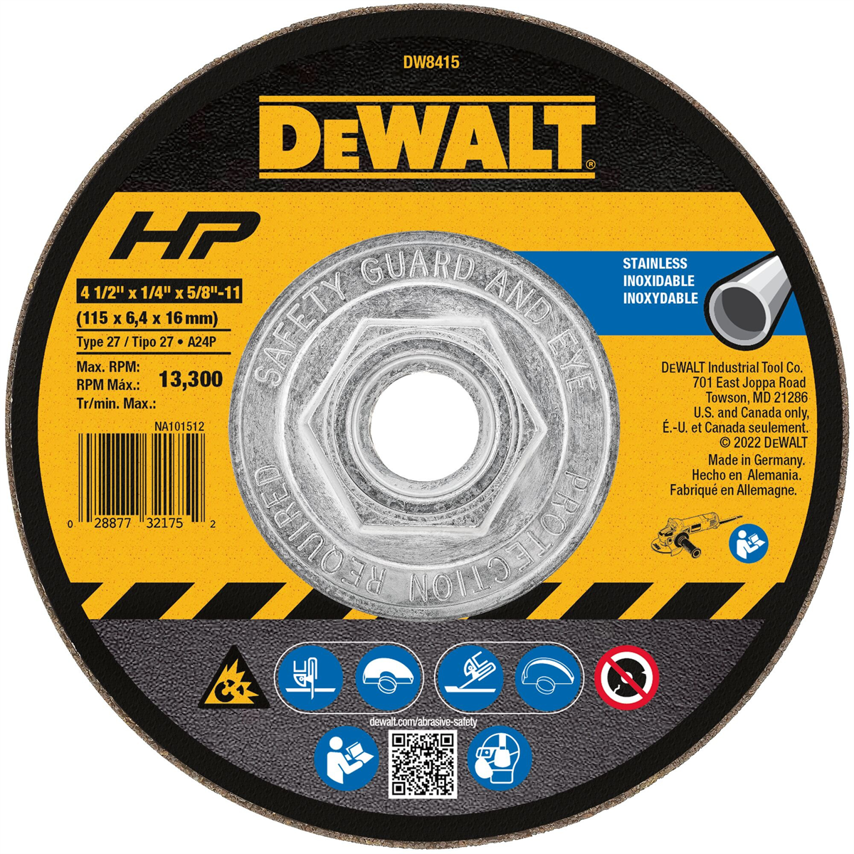 DEWALT Stainless Steel Grinding Wheel, 4-1/2 X 1/4 X 5/8-11-Inch