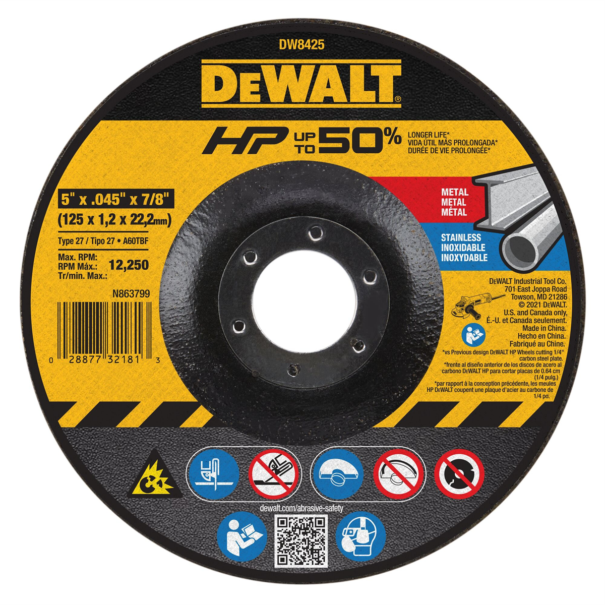 Dewalt 5"x.045"x7/8" Thin Cutting Wheel Dcw
