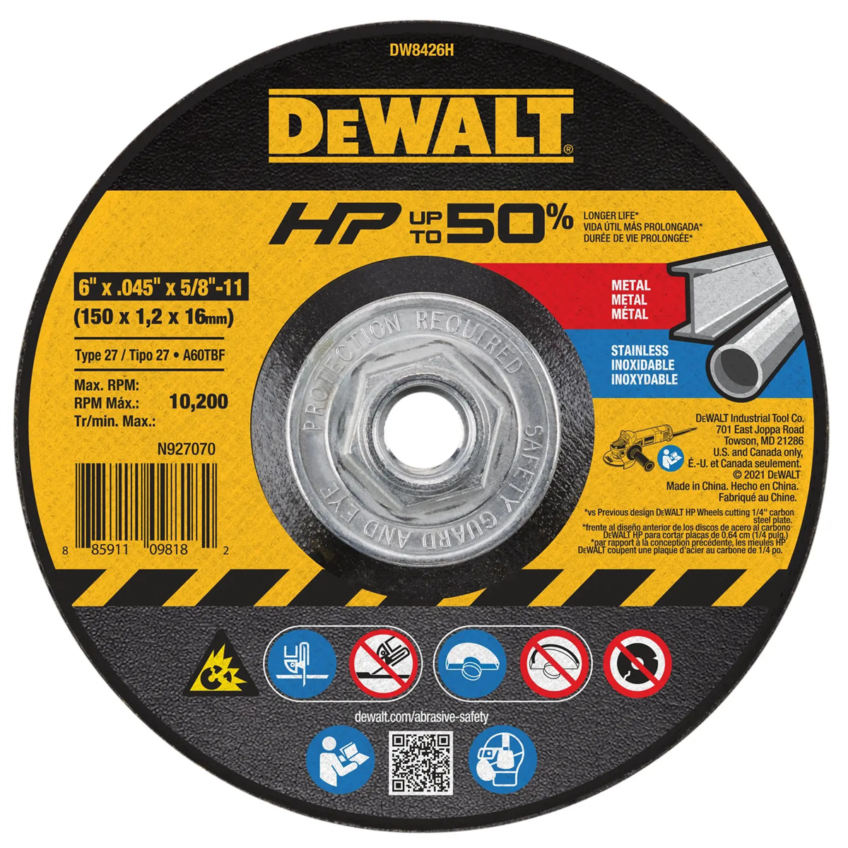 Dewalt Metal Cutting Wheel, 5/8-11 Arbor, 6-inch By 0.045-inch