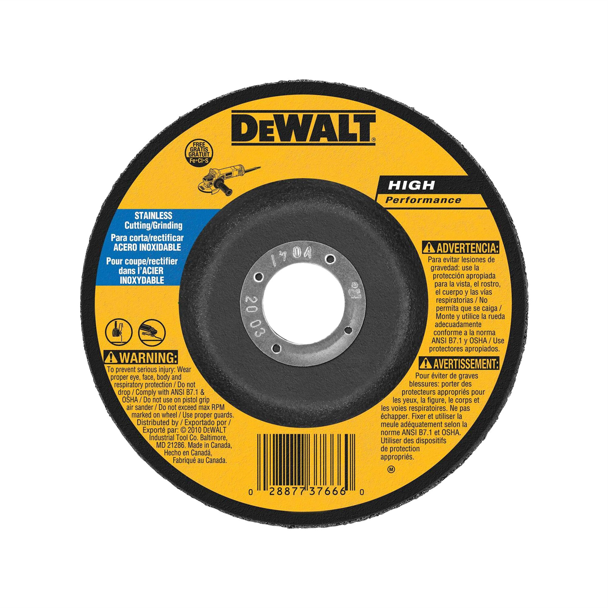 DEWALT 4" x 1/4" x 5/8" Stainless Steel Grinding Wheel HP