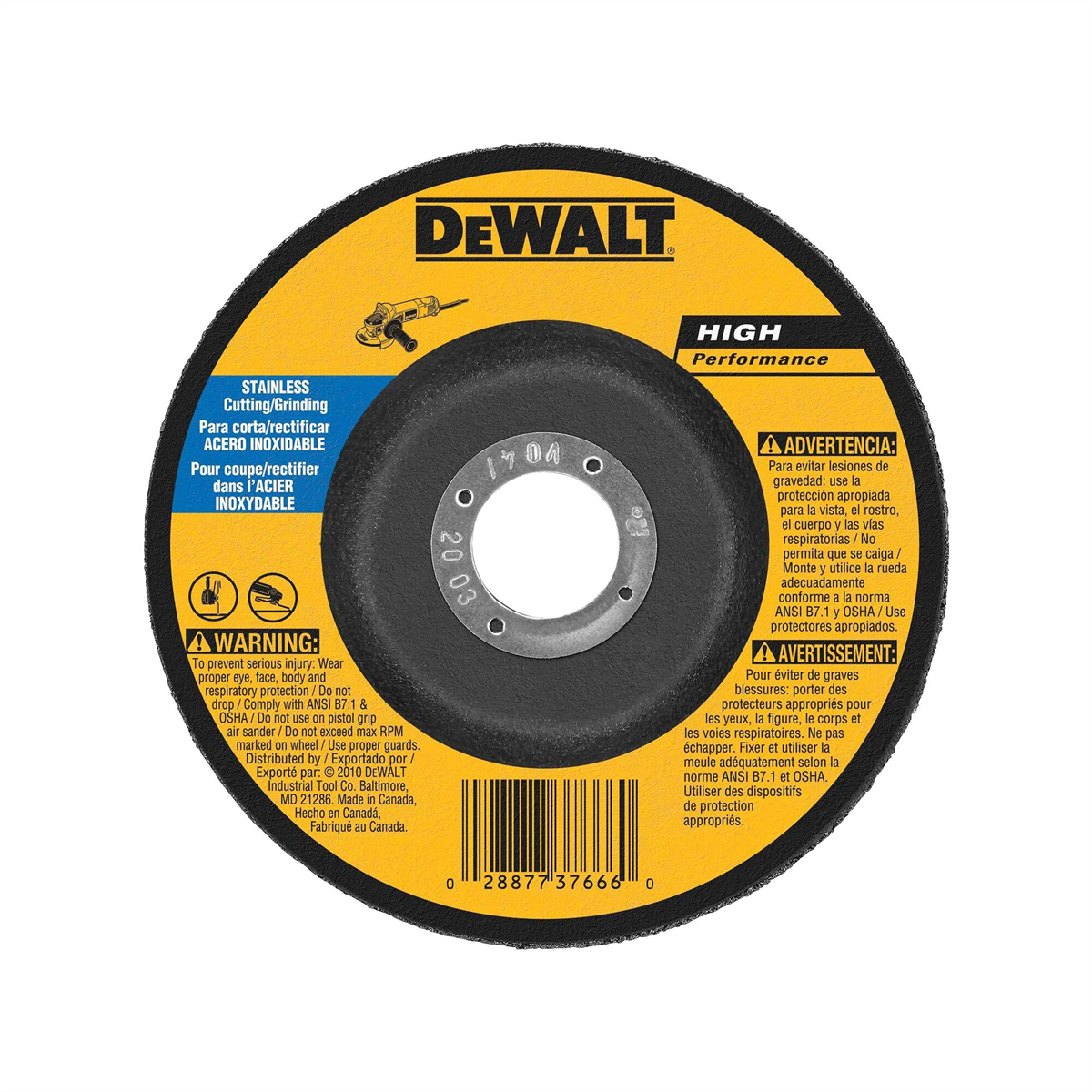 DEWALT 6-Inch By 1/8-Inch T27 Stainless Steel Cutting/Grinding Wheel, 7/8-Inch Arbor