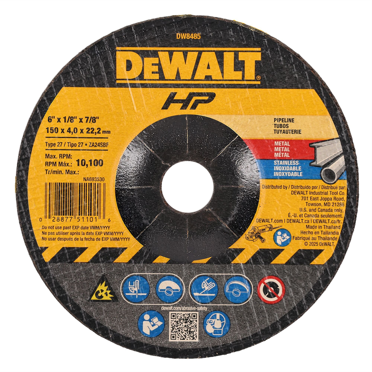 DEWALT 6-Inch By 1/8-Inch High Performance Pipeline Grinding Wheel, 7/8-Inch Arbor