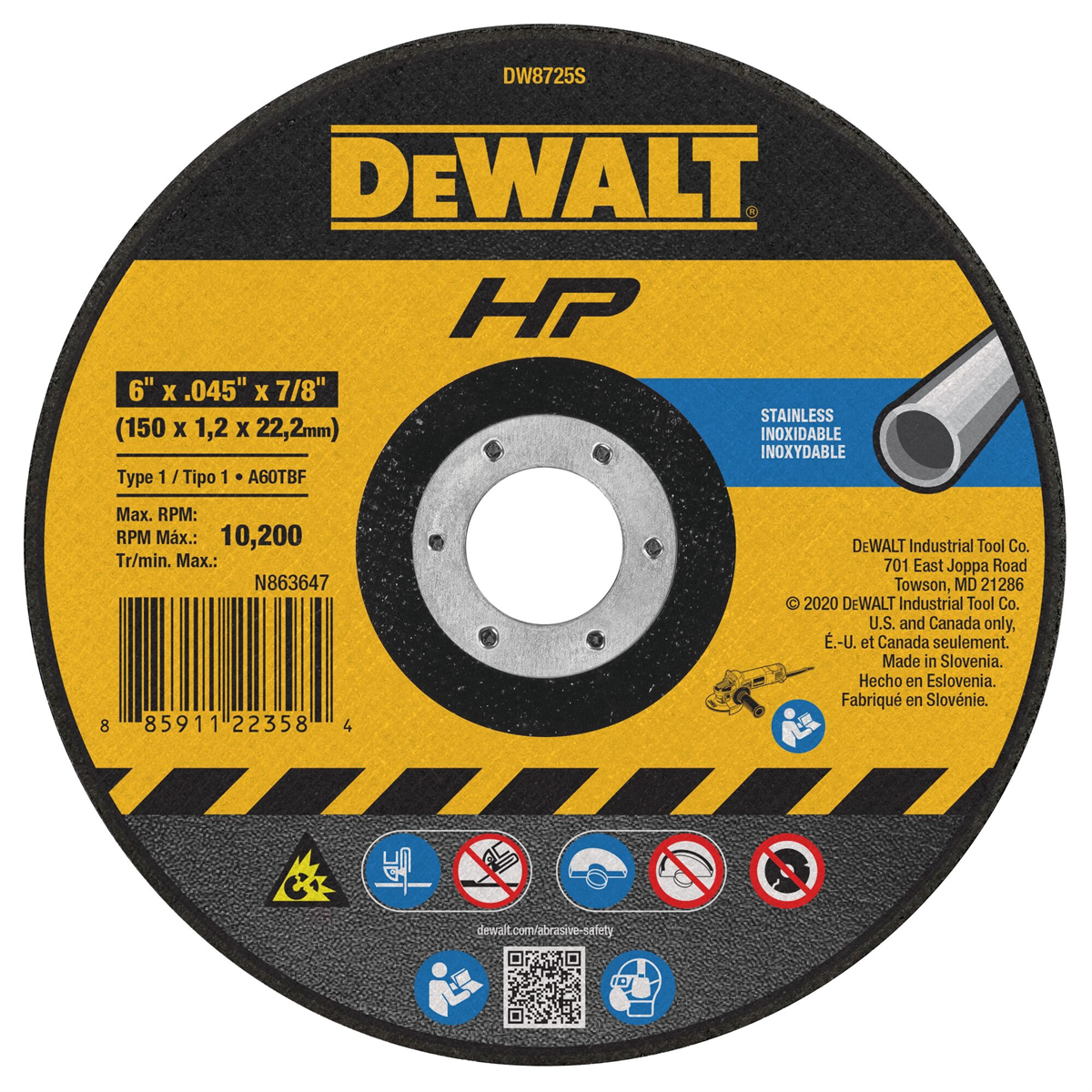 DEWALT Cfree Thin Cutoff Wheel, 6-Inch X .045-Inchx 7/8-Inch