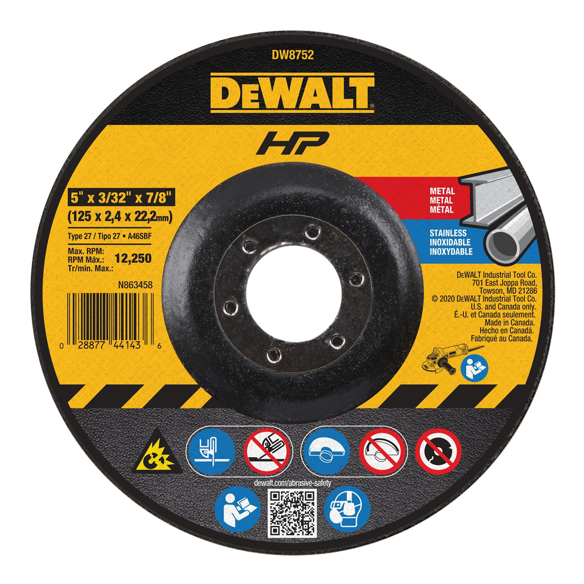 Dewalt Abrasive Wheel, 5-inch X 3/32-inch X 7/8-inch