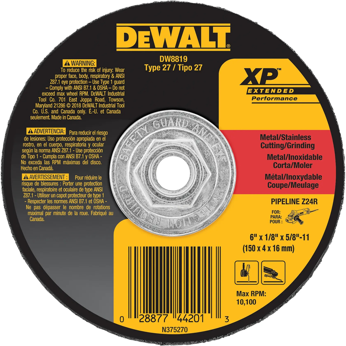 DEWALT 6-Inch By 1/8-Inch By 5/8-Inch-11 Xp Grinding Wheel