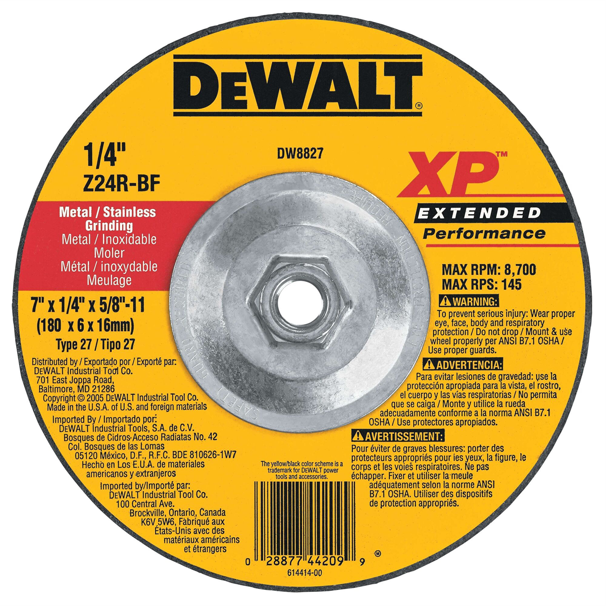 DEWALT 7-Inch By 1/4-Inch By 5/8-Inch-11 Xp Grinding Wheel