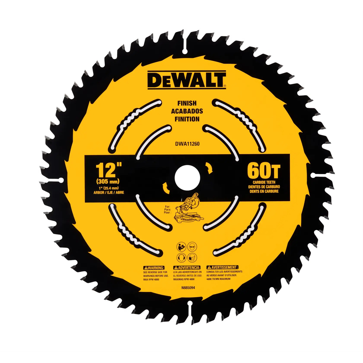DEWALT 12 In Carbide Circular Saw Blade 60 Tooth with 1 in Arbor For Finishing (1 Pack)