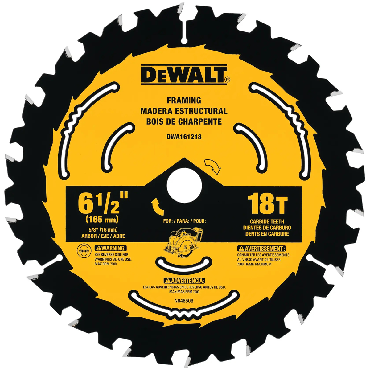 Dewalt 6-1/2-inch 18-tooth Circular Saw Blade