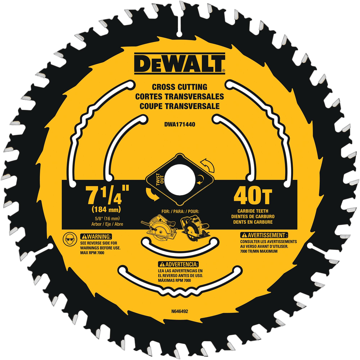 Dewalt 7-1/4 In Carbide Circular Saw Blade 40 Tooth With 5/8 In Arbor (1 Pack)