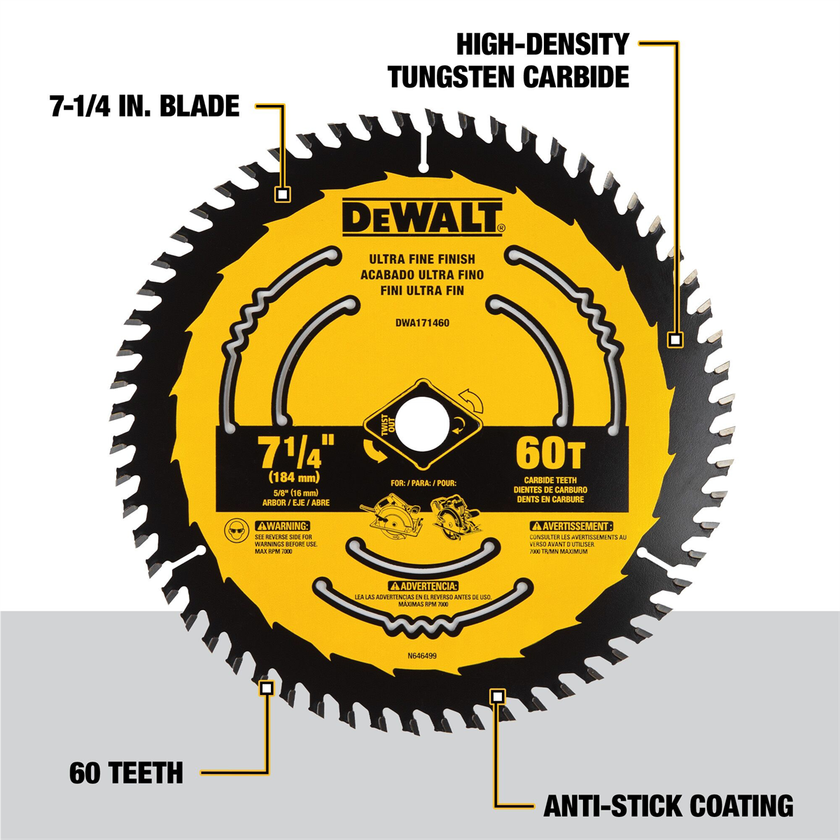 Dewalt 7-1/4 In Carbide Circular Saw Blade 60 Tooth With 5/8 In Arbor (10 Pack)