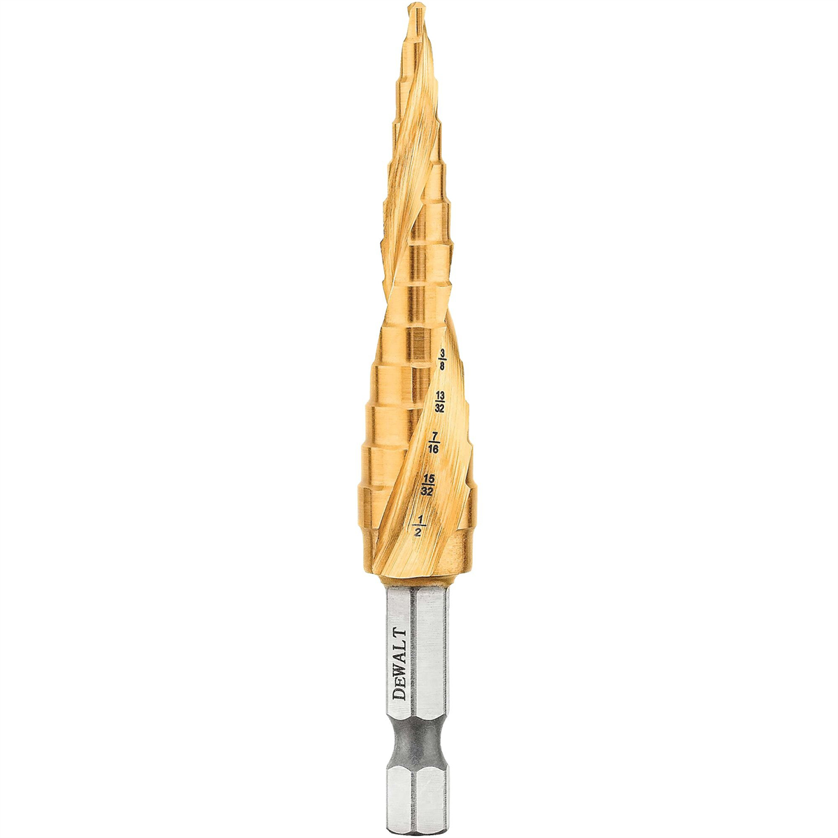Dewalt 1/8" - 1/2" Impact Ready Titanium Nitride Coating Step Drill Bit
