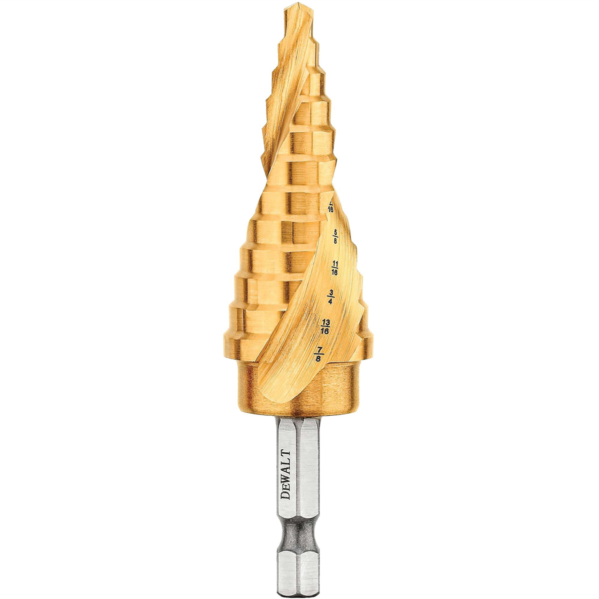 DEWALT 3/16" - 7/8" IMPACT READY Titanium Nitride Coating Step Drill Bit