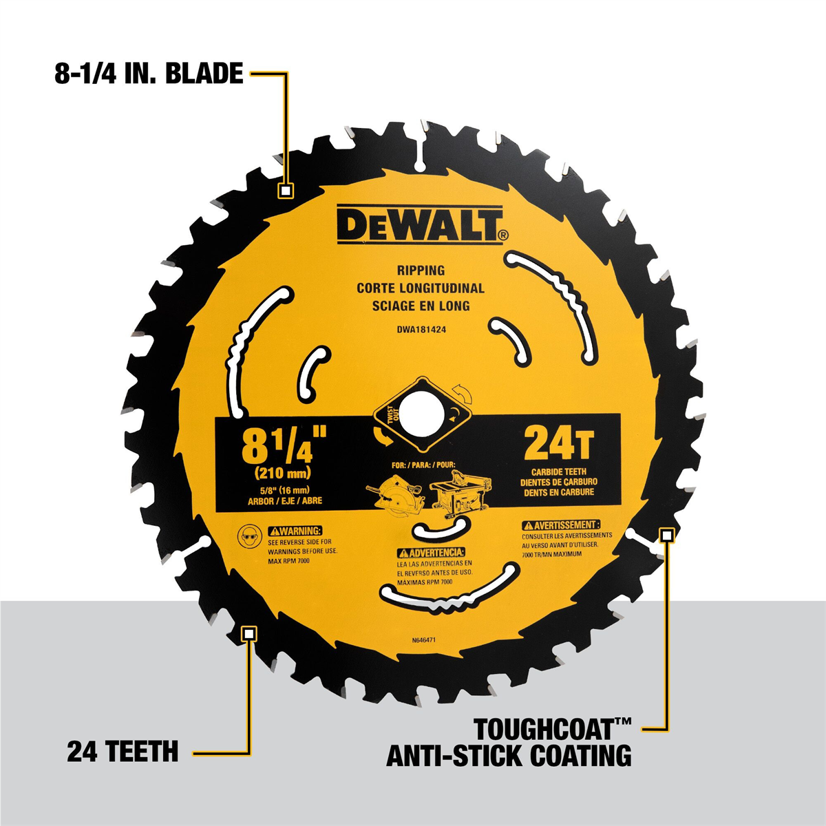 Dewalt 8-1/4 In Carbide Circular Saw Blade 24 Tooth With 5/8 In Arbor (10 Pack)