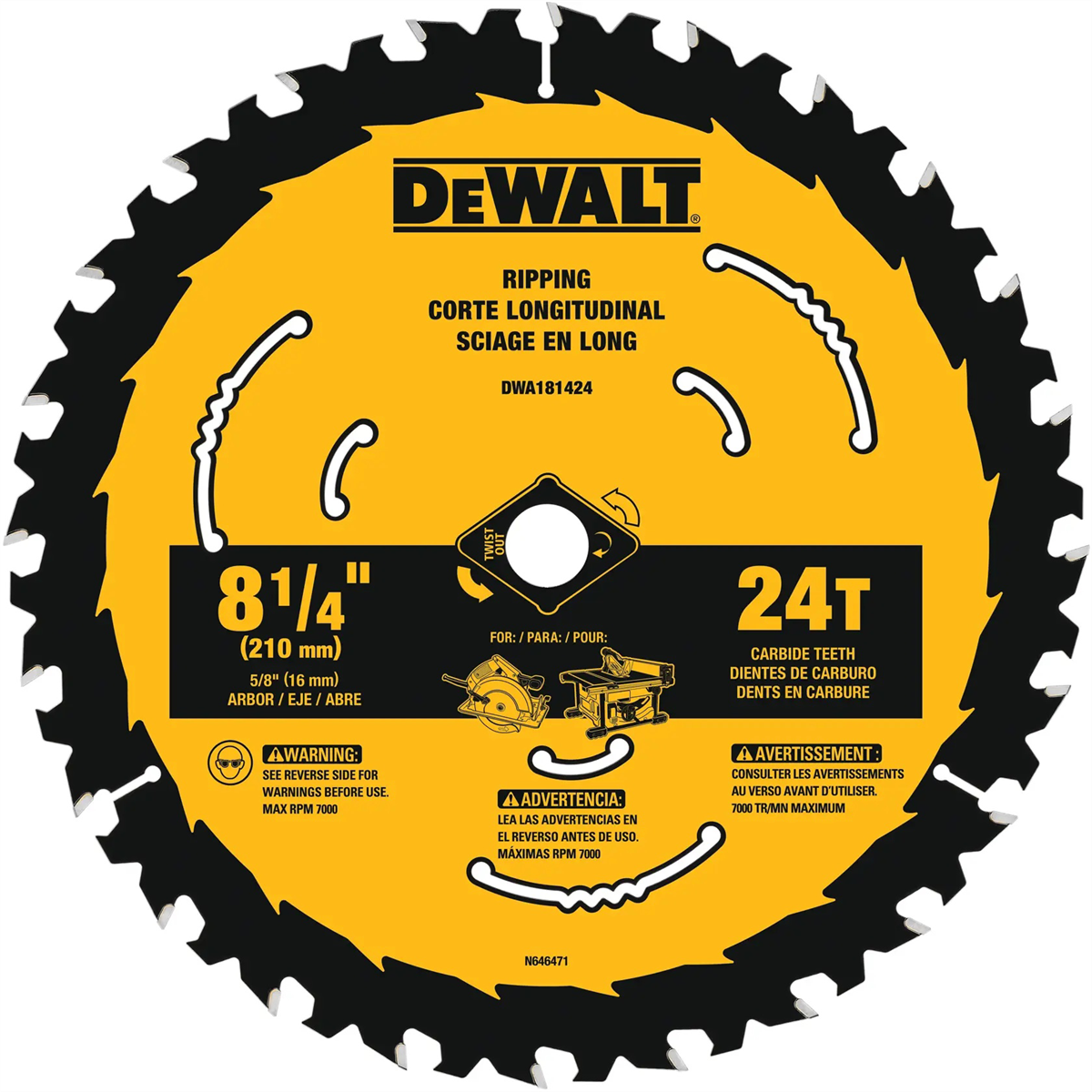 Dewalt 8-1/4 In Carbide Circular Saw Blade 24 Tooth With 5/8 In Arbor (1 Pack)