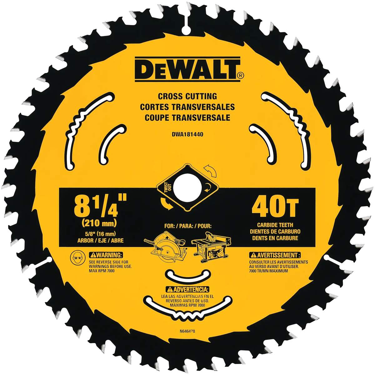 Dewalt 8-1/4 In Carbide Circular Saw Blade 40 Tooth With 5/8 In Arbor (1 Pack)