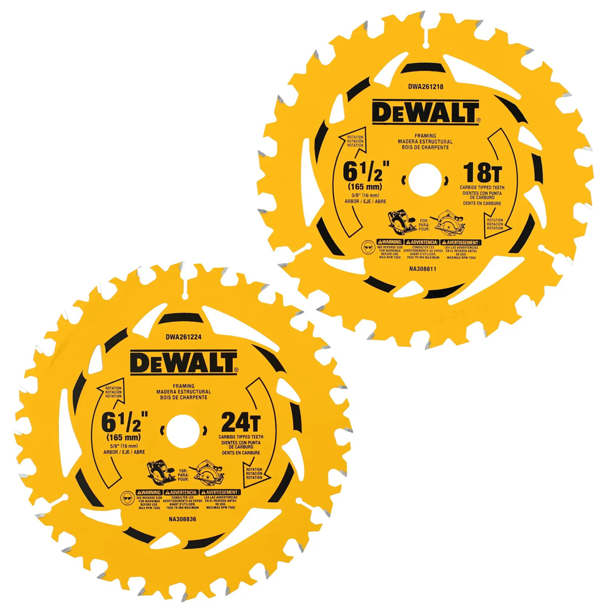Dewalt 6-1/2 In. 18t And 24t Circular Saw Blade 2-pack