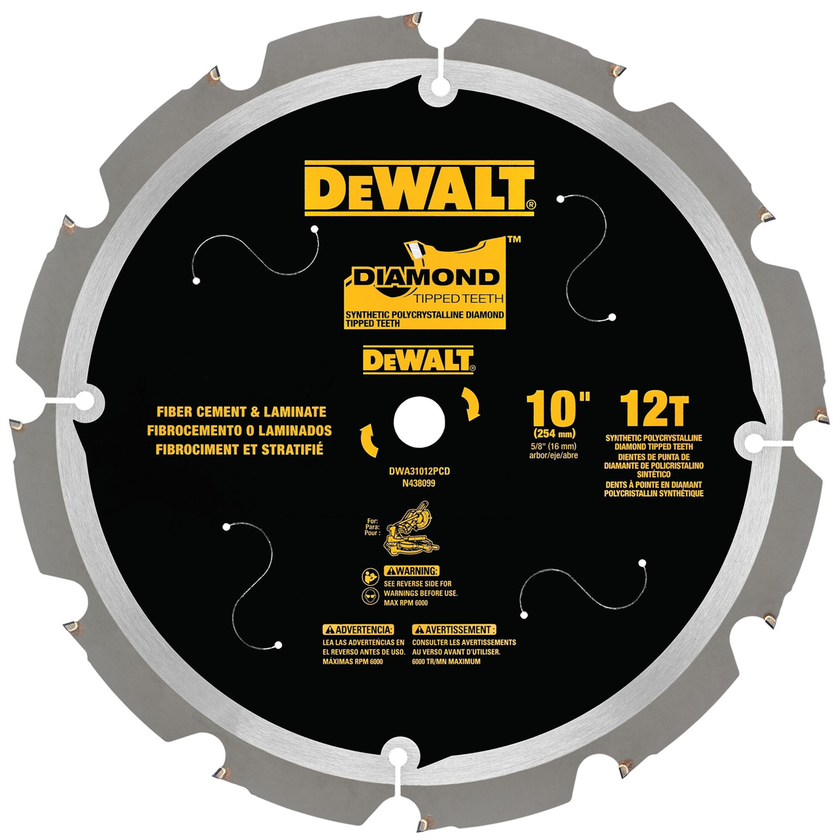Dewalt 12t Pcd Tipped Laminate Cutting Blade, 10"
