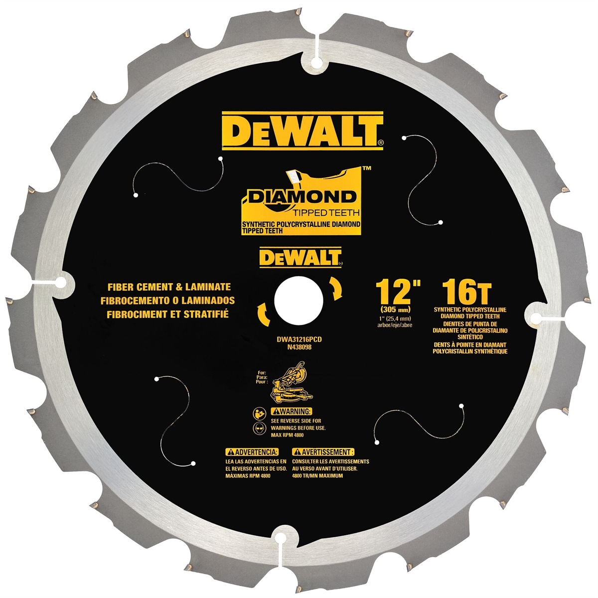 Dewalt 16t Pcd Tipped Laminate Cutting Blade, 12"