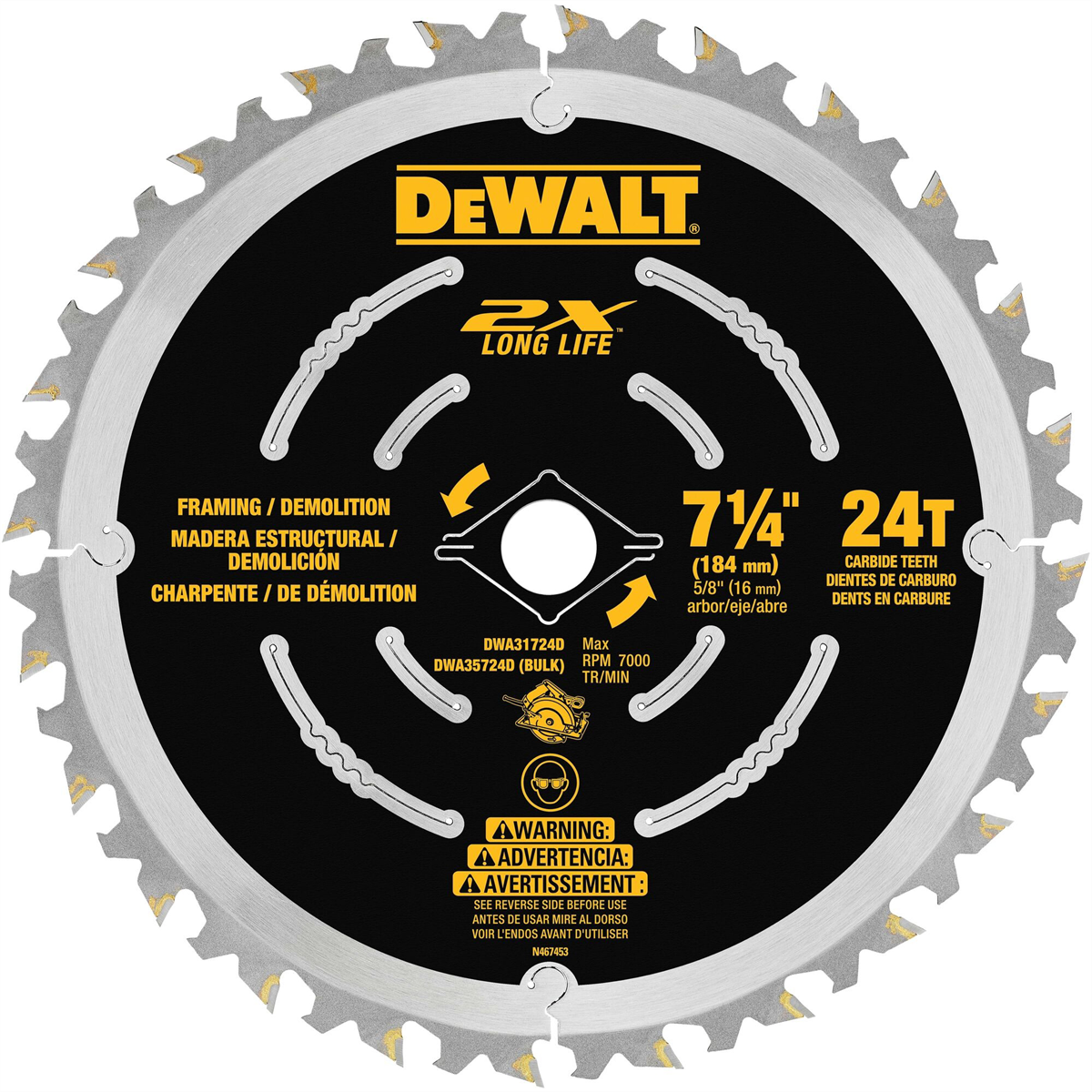 Dewalt Demolition Saw Blade, 7-1/4"