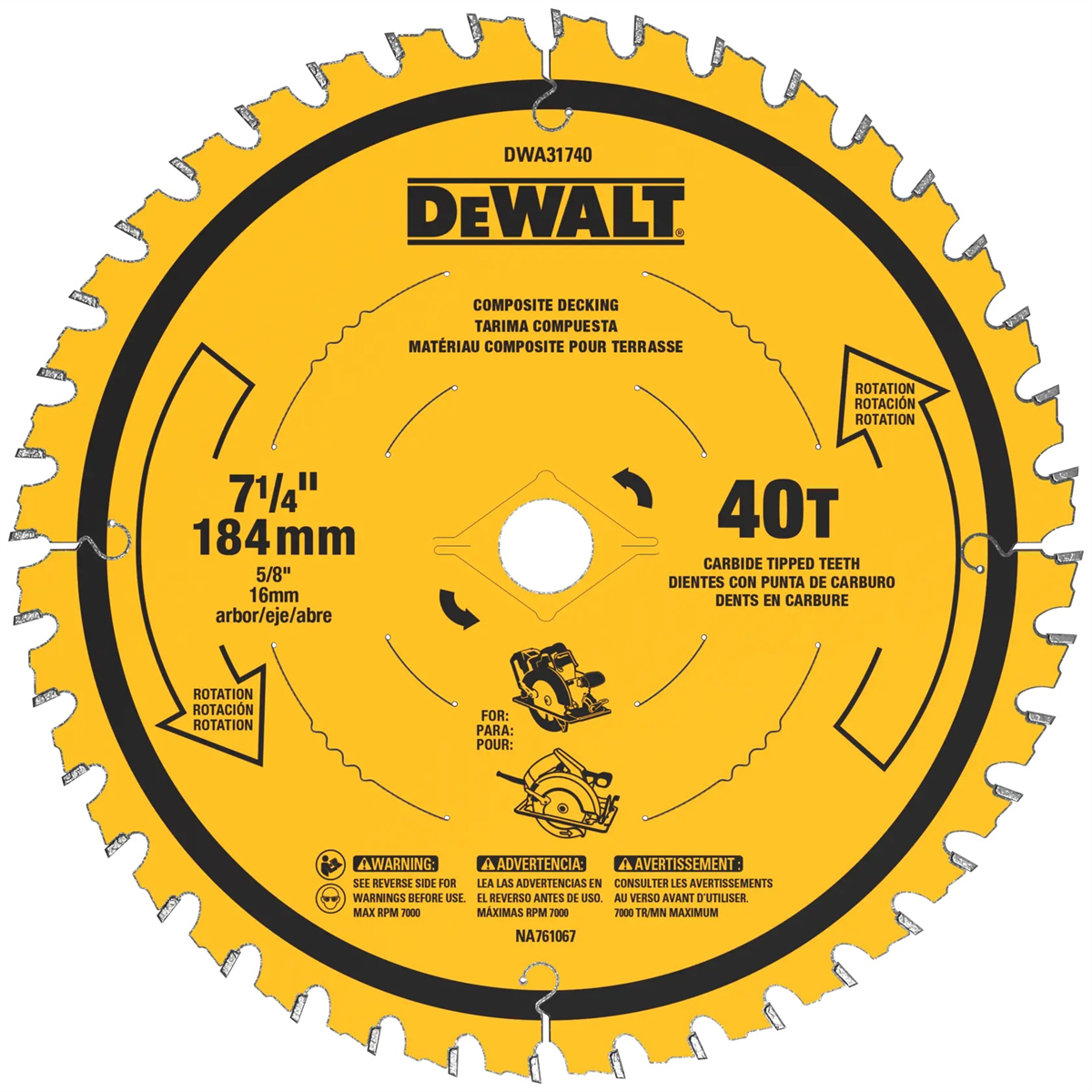 Dewalt Composite Decking Blade, 7-1/4"