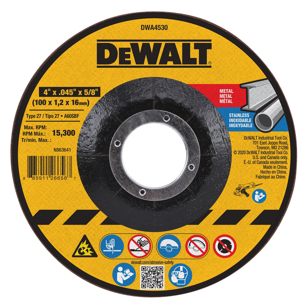 DEWALT T27 Metal Cut-Off Wheel, 4-Inch X .045-Inch X 5/8-Inch
