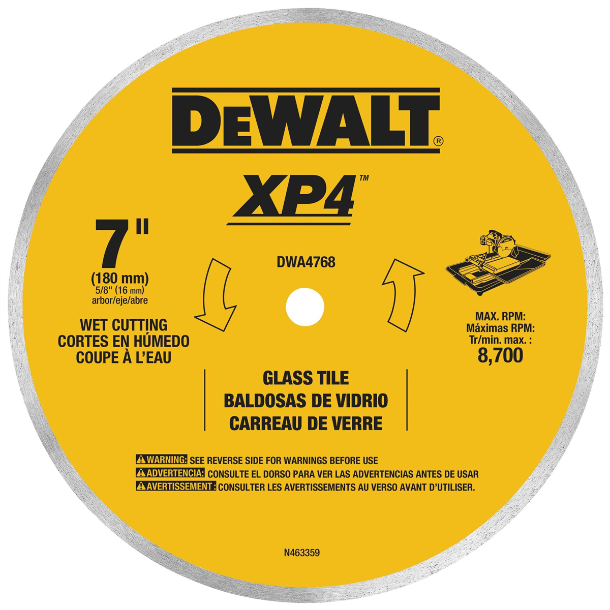 Dewalt Continuous Rim Glass Tile Blade, 7"