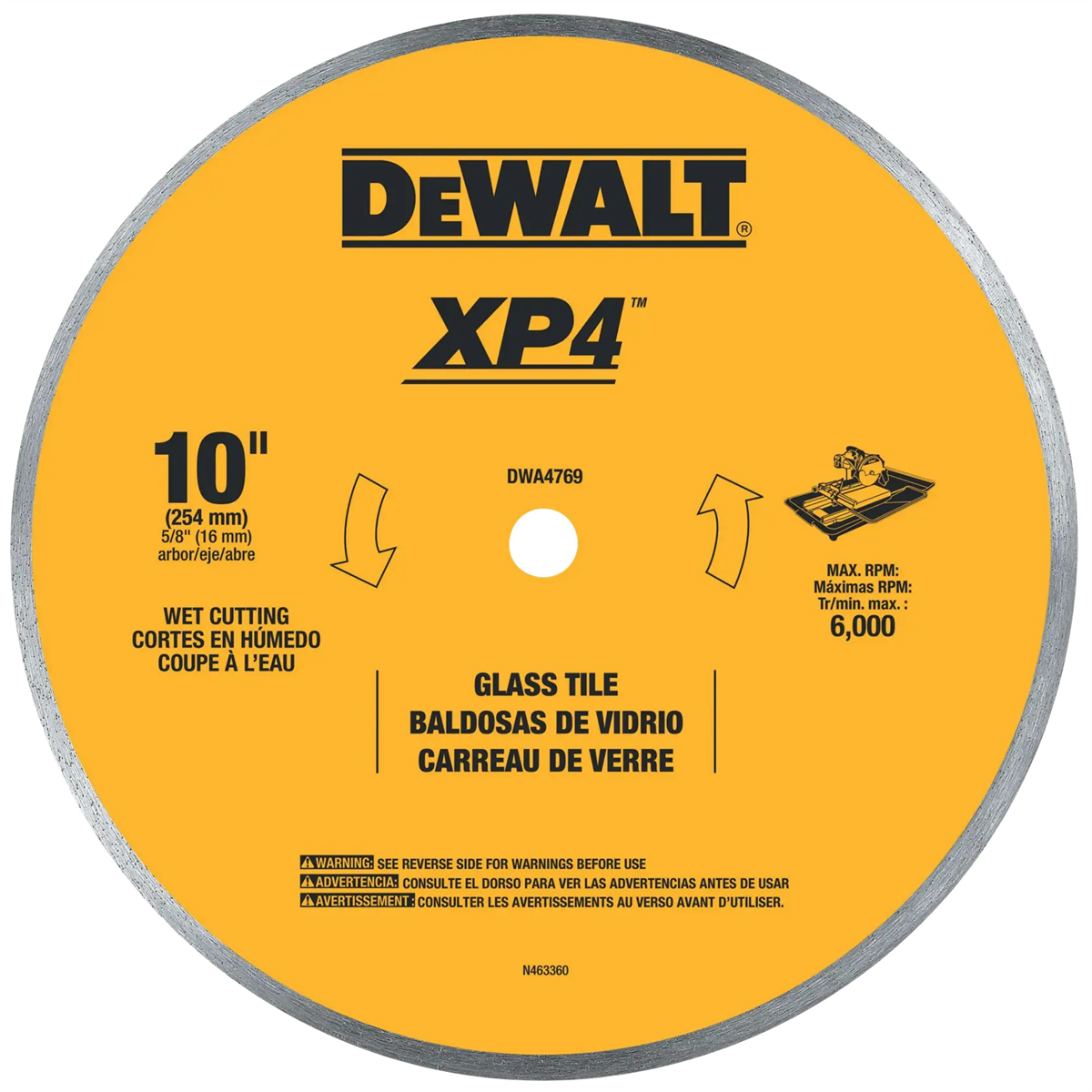 Dewalt Continuous Rim Glass Tile Blade, 10"