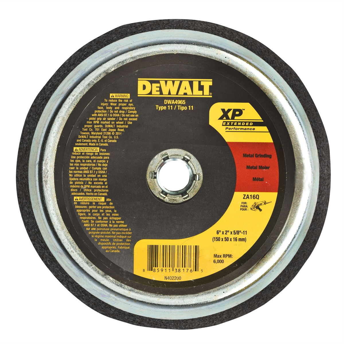 DEWALT 6" X 2" 5/8 - 11 Zirconia Za16Q Cup Wheels