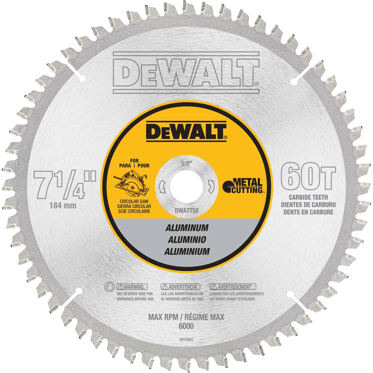 DEWALT 60 Teeth Aluminum Cutting 5/8-Inch Arbor, 7-1/4-Inch
