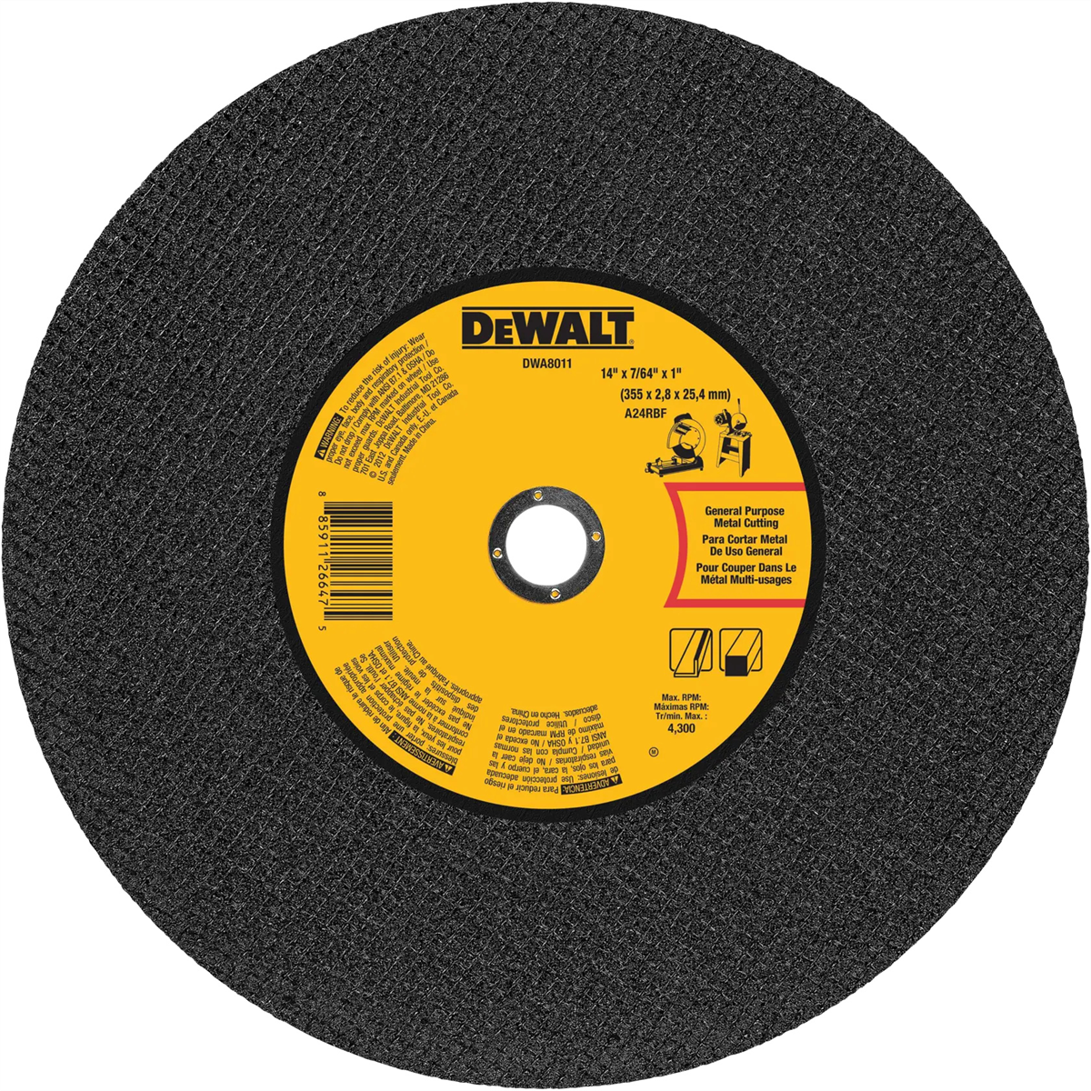 DeWalt 14 Inch x 7/64 Inch x 1 Inch General Purpose Chop Saw Wheel