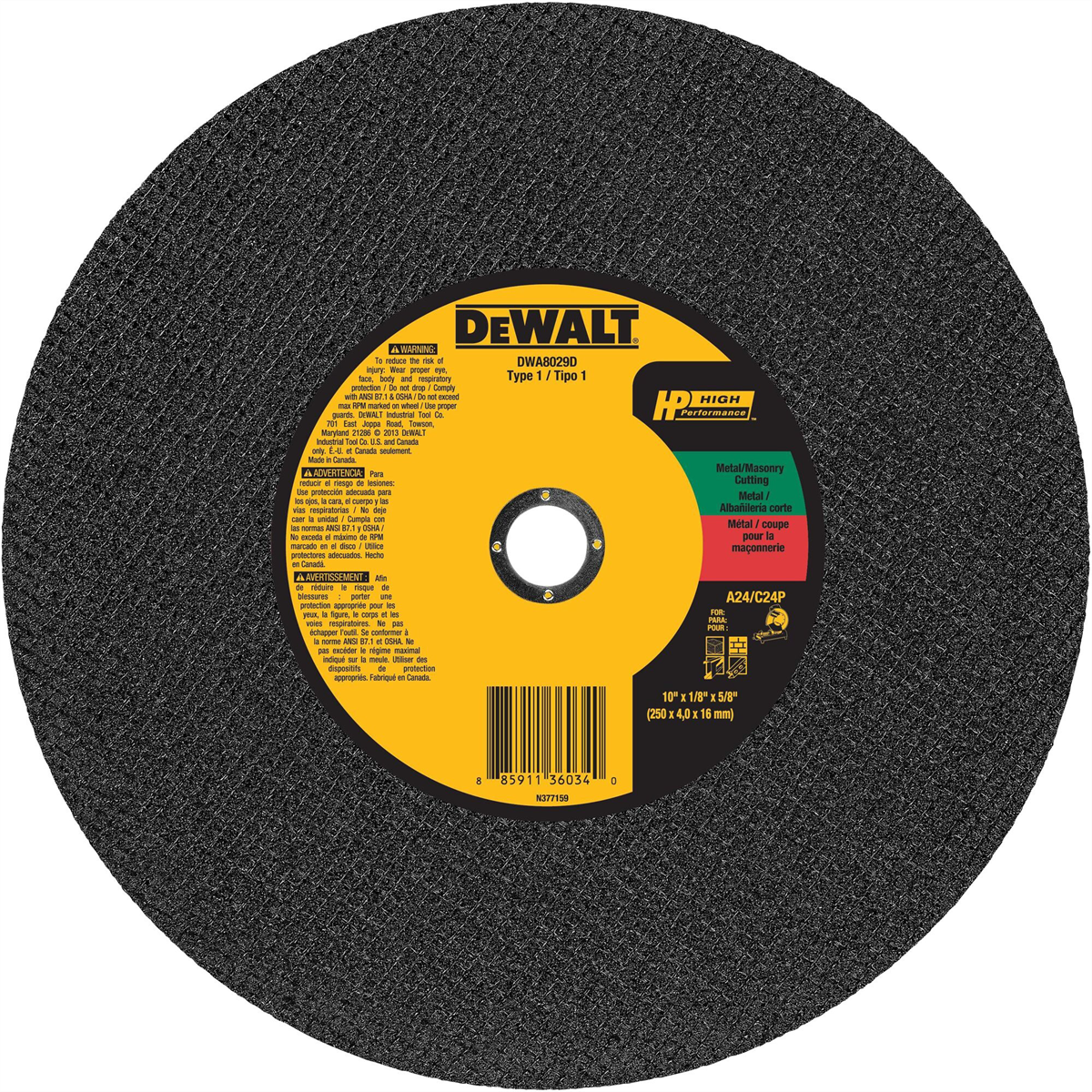 Dewalt 10 X 1/8 X 5/8 In Mtl/conc Chop Saw