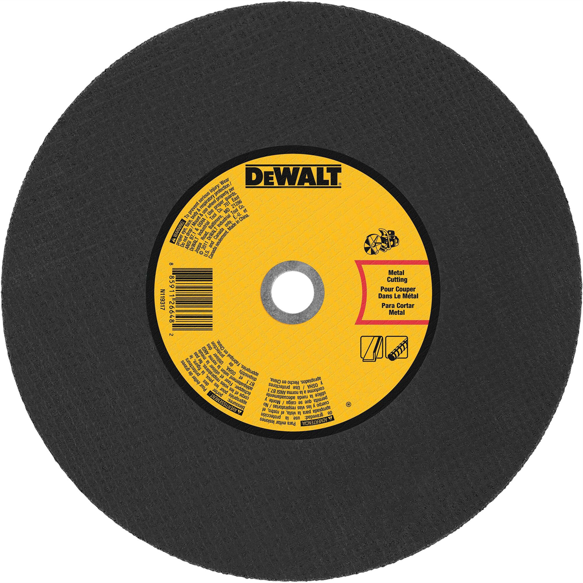 Dewalt 14 In X 1/8 In Aluminum Oxide Abrasive Chop / Cut-off Blade With 20 Mm Arbor For Metal Cutting (1 Pack)