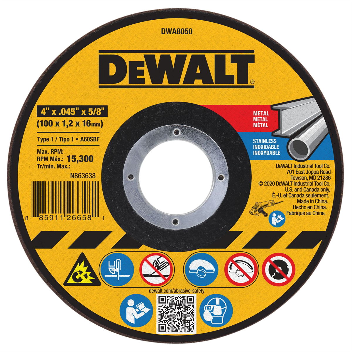 Dewalt 4 In X .045 In Aluminum Oxide Abrasive Chop / Cut-off Blade With 5/8 In Arbor For Concrete & Masonry Cutting (1 Pack)