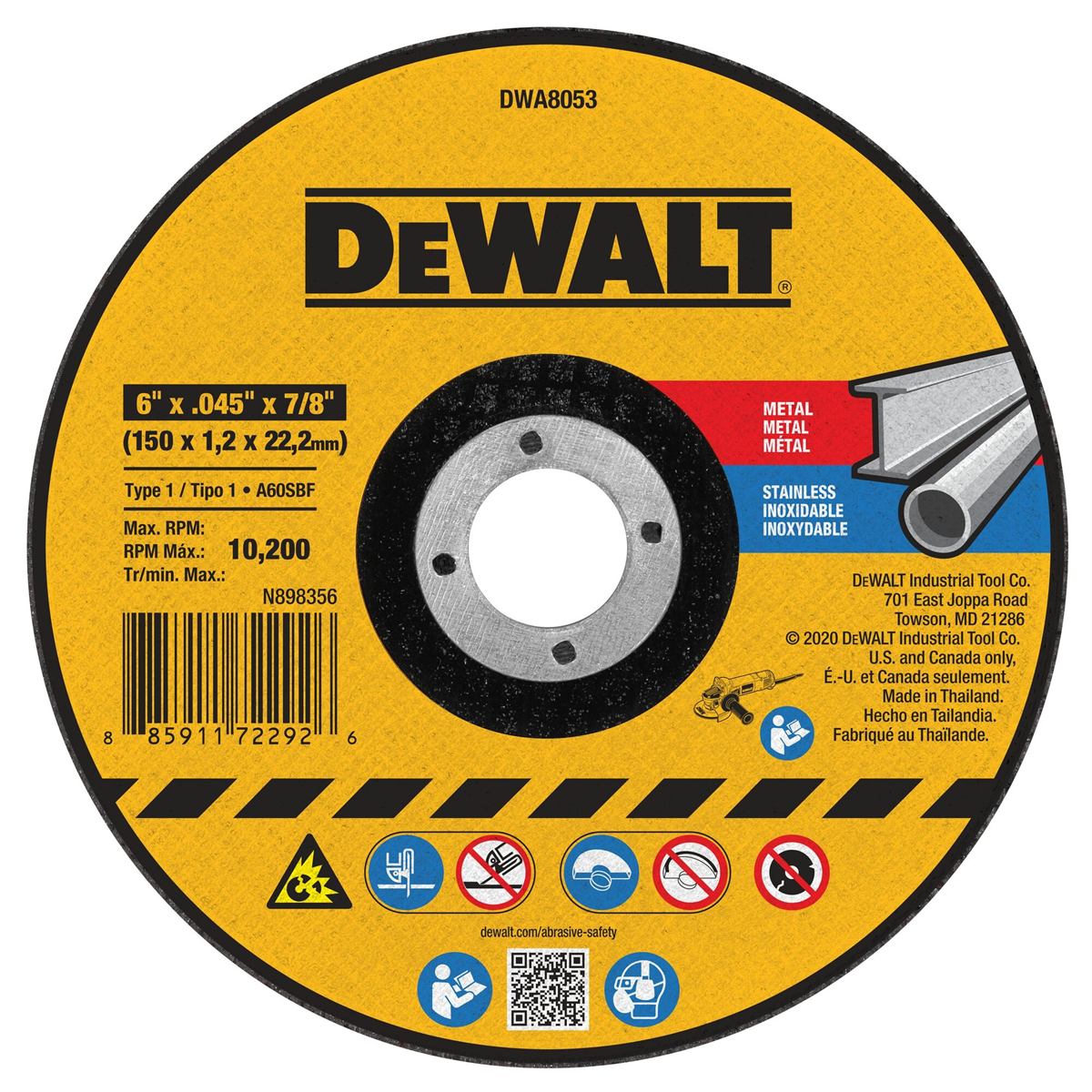 Dewalt 6 In X .045 In Aluminum Oxide Abrasive Chop / Cut-off Blade With 7/8 In Arbor For Concrete & Masonry Cutting (1 Pack)