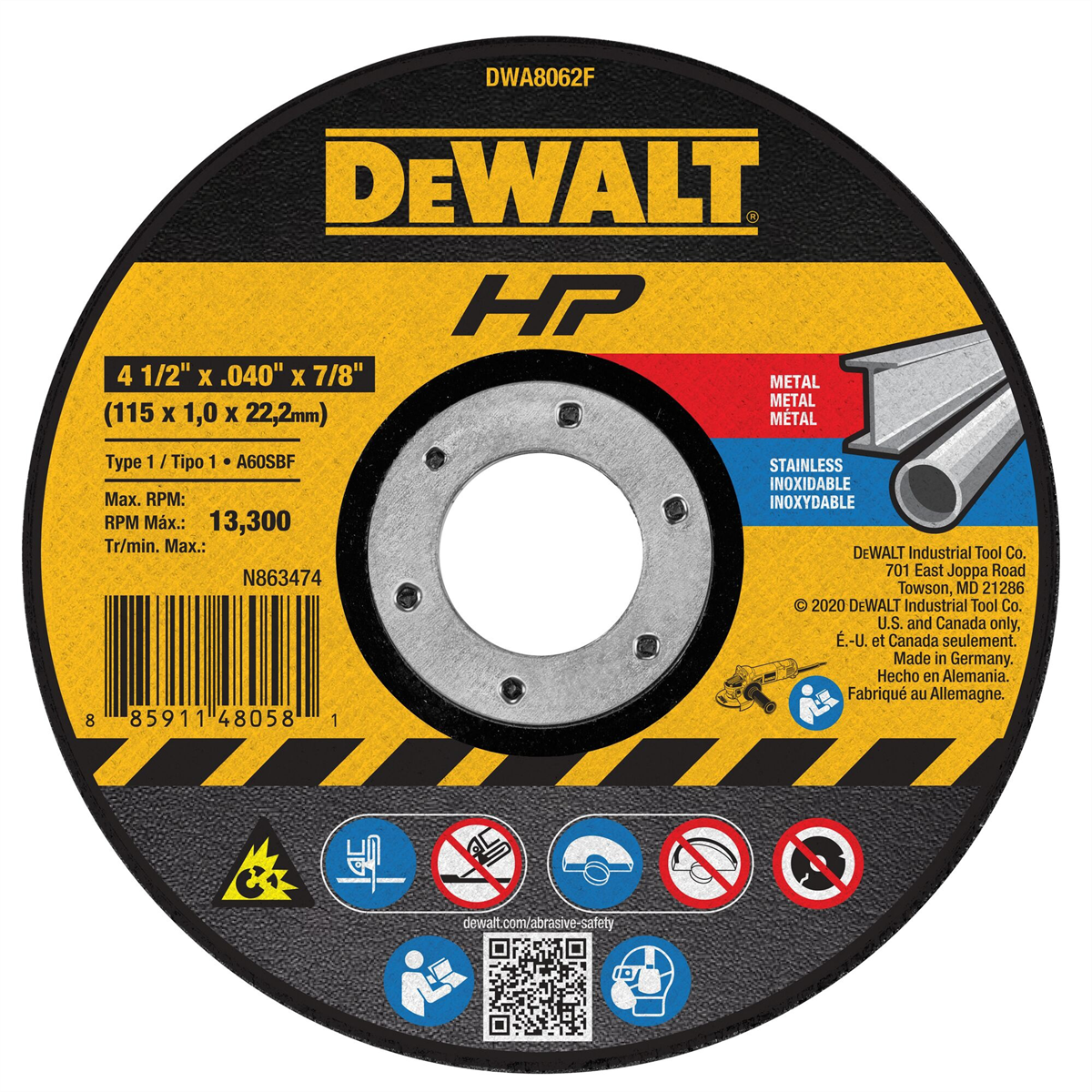 DEWALT T1 Hp Fast Cut-Off Wheel, 4-1/2" X 0.040" X 7/8"