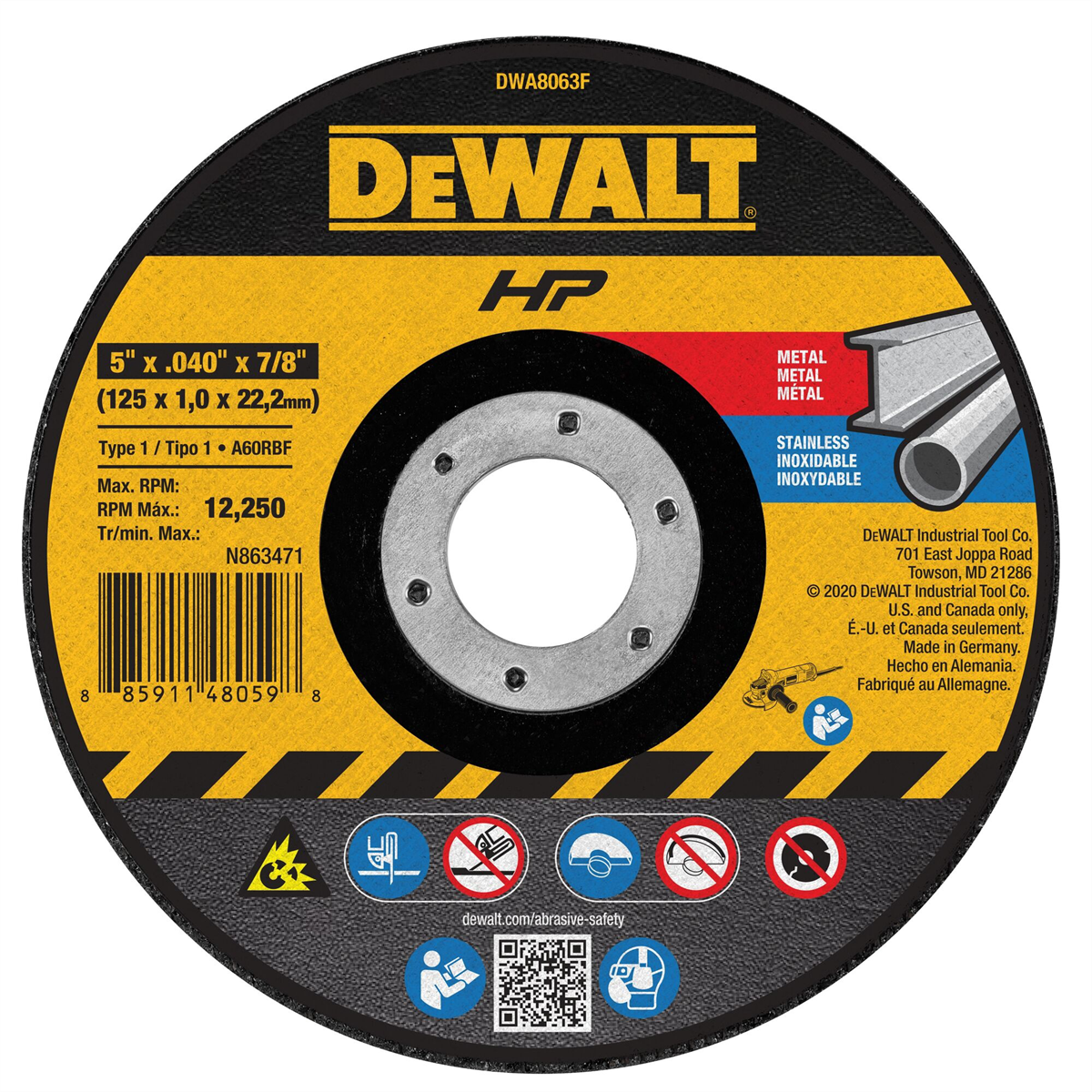 Dewalt 4" X .045" X 5/8" Metal And Stainless Cutting