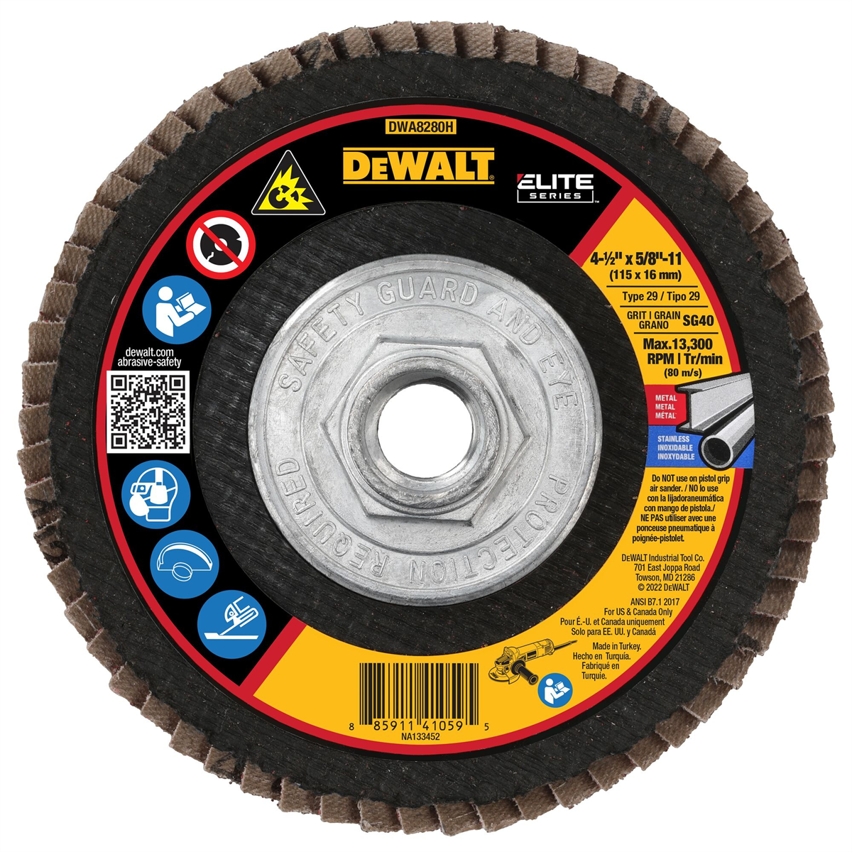 DEWALT 40G T29 Xp Ceramic Flap Disc, 4-1/2" X 5/8"