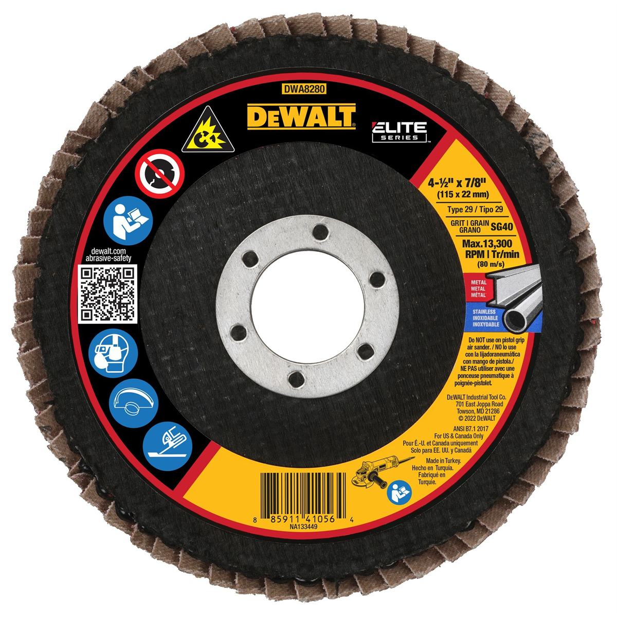 DEWALT 40G T29 Xp Ceramic Flap Disc, 4-1/2" X 7/8"
