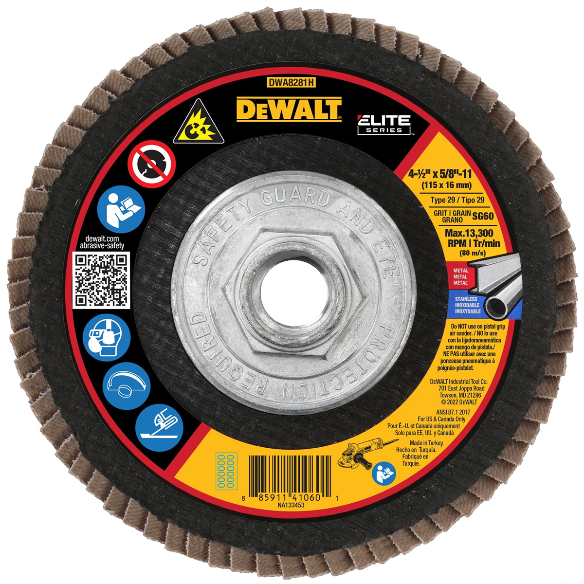 DEWALT 60G T29 Xp Ceramic Flap Disc, 4-1/2" X 5/8"