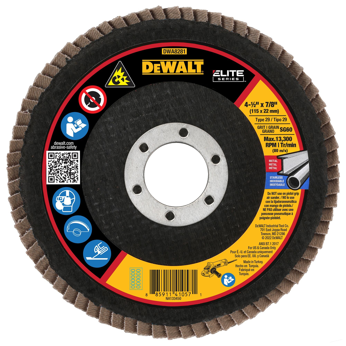 DEWALT 60G T29 Xp Ceramic Flap Disc, 4-1/2" X 7/8"