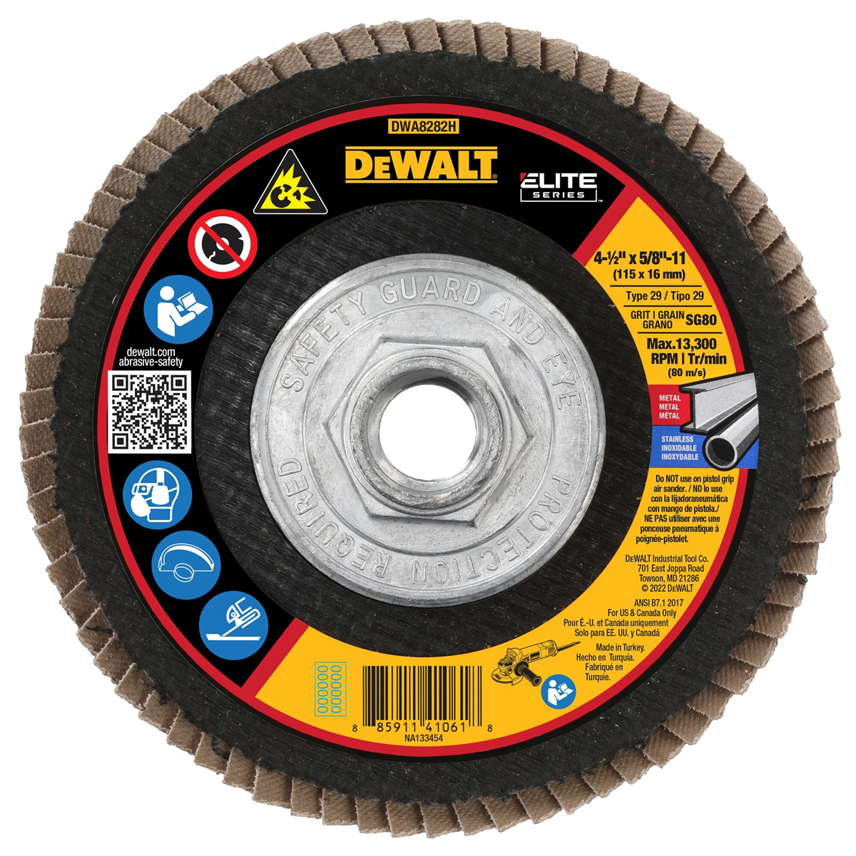 DEWALT 80G T29 Xp Ceramic Flap Disc, 4-1/2" X 5/8"