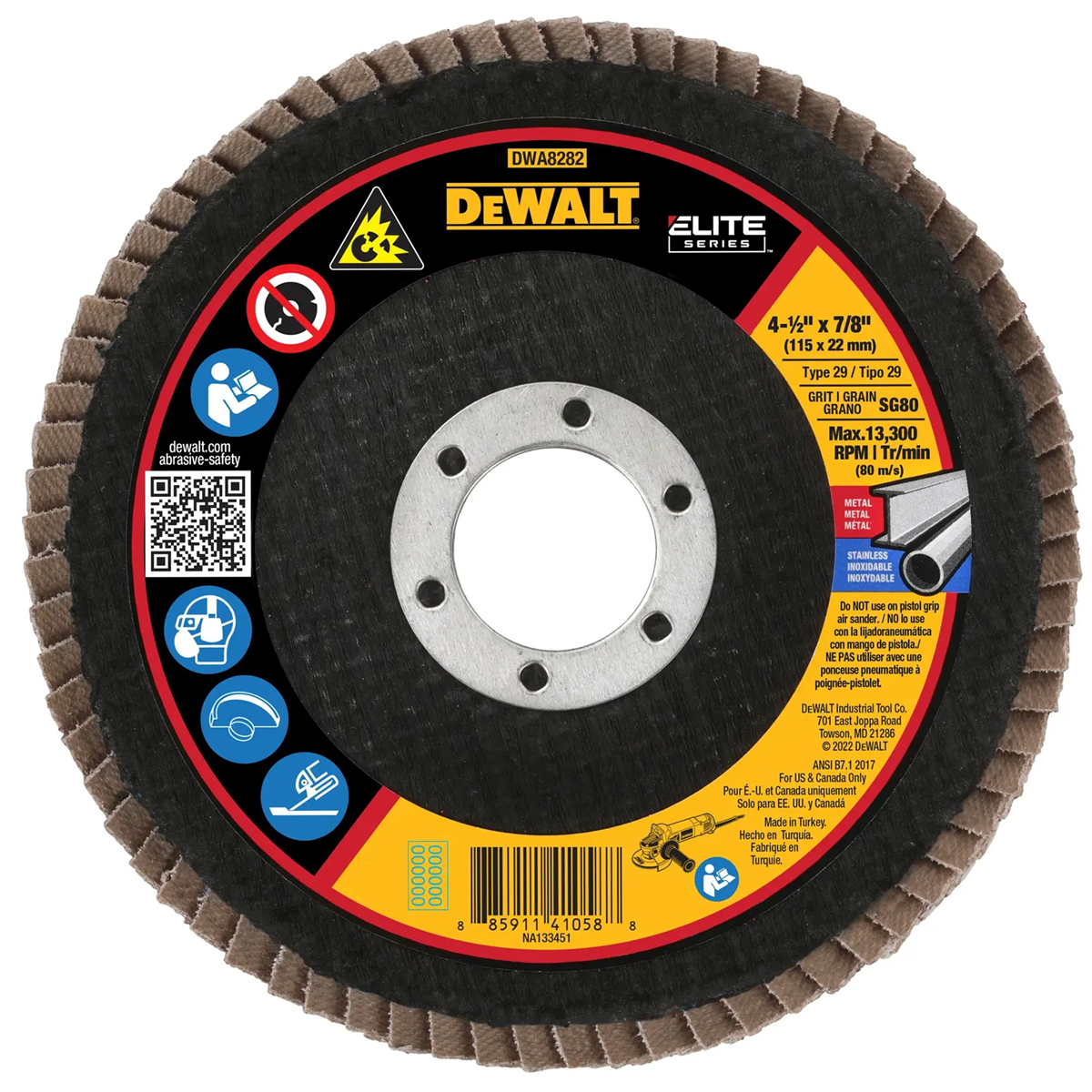 DEWALT 80G T29 Xp Ceramic Flap Disc, 4-1/2" X 7/8"
