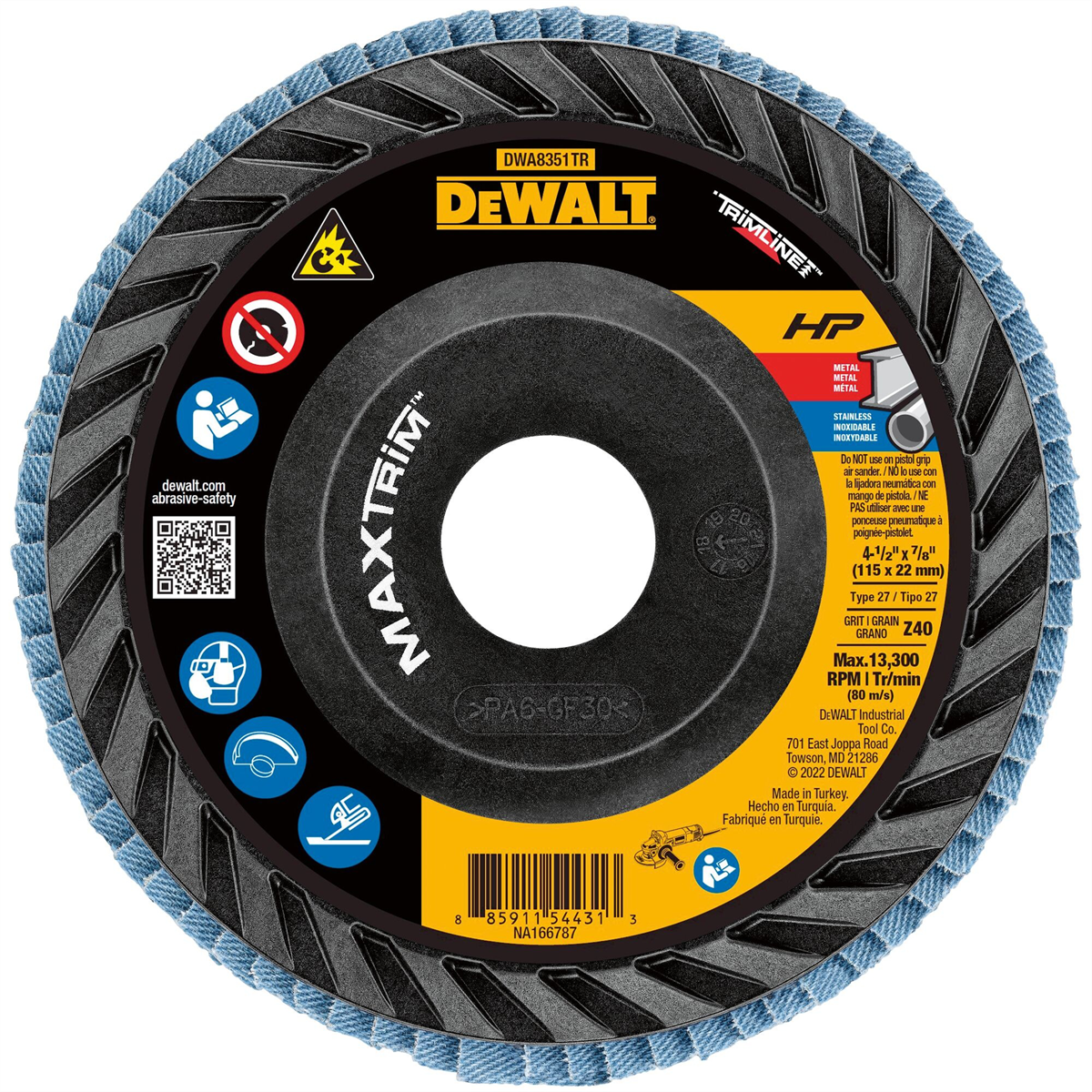 DEWALT Type 27 Flap Disc Zirconia Alumina 4 1/2 In Disc Diameter 40 Abrasive Grit