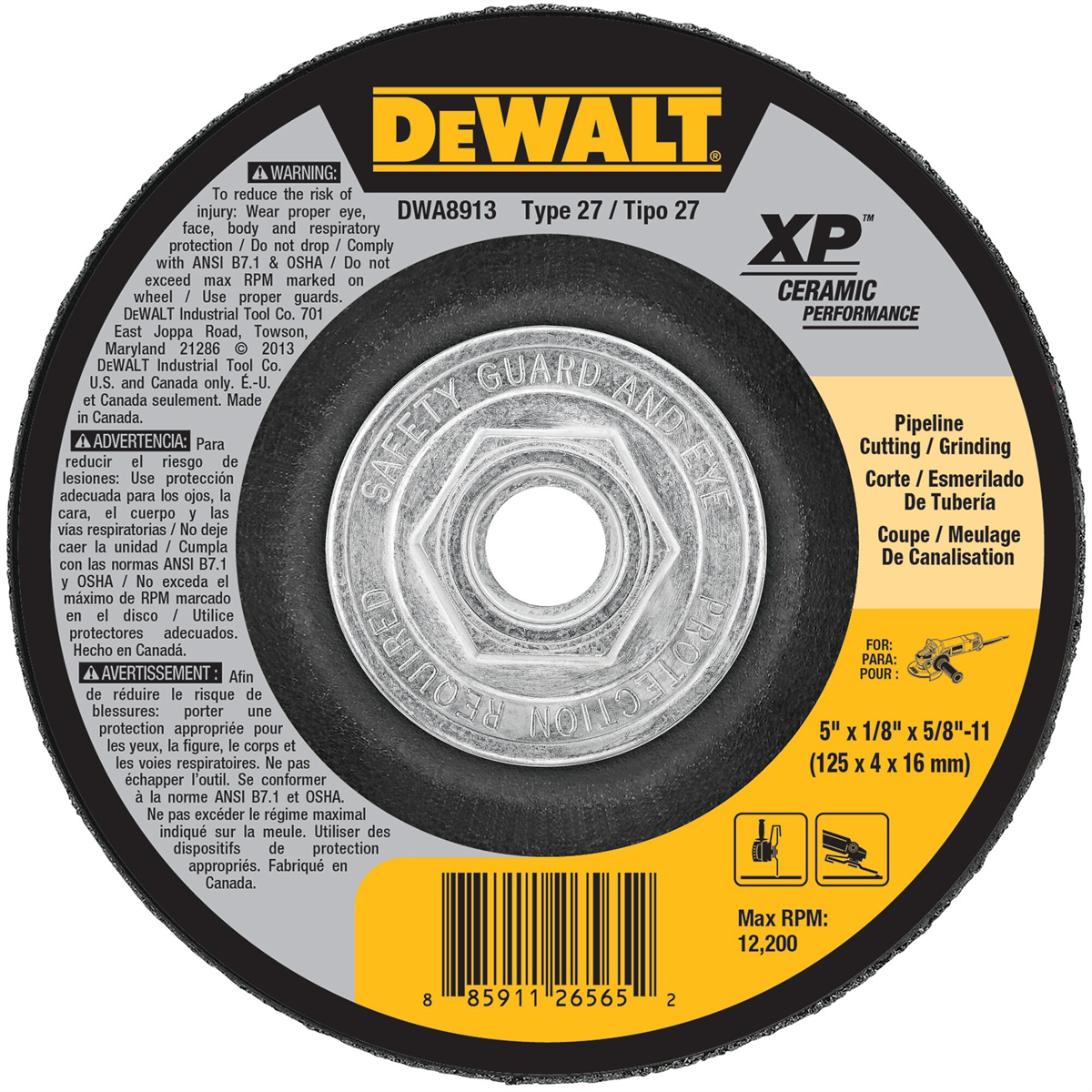 Dewalt 5 X 1/8 X 5/8-11 Ceramic Performance Pipeline Cutting/grinding Wheel