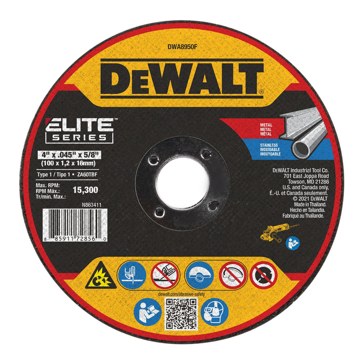 Dewalt Elite Series 4 In X .045 In Ceramic Abrasive Chop / Cut-off Blade With 5/8 In Arbor For Stainless & Mild Steel Cutting (1 Pack)