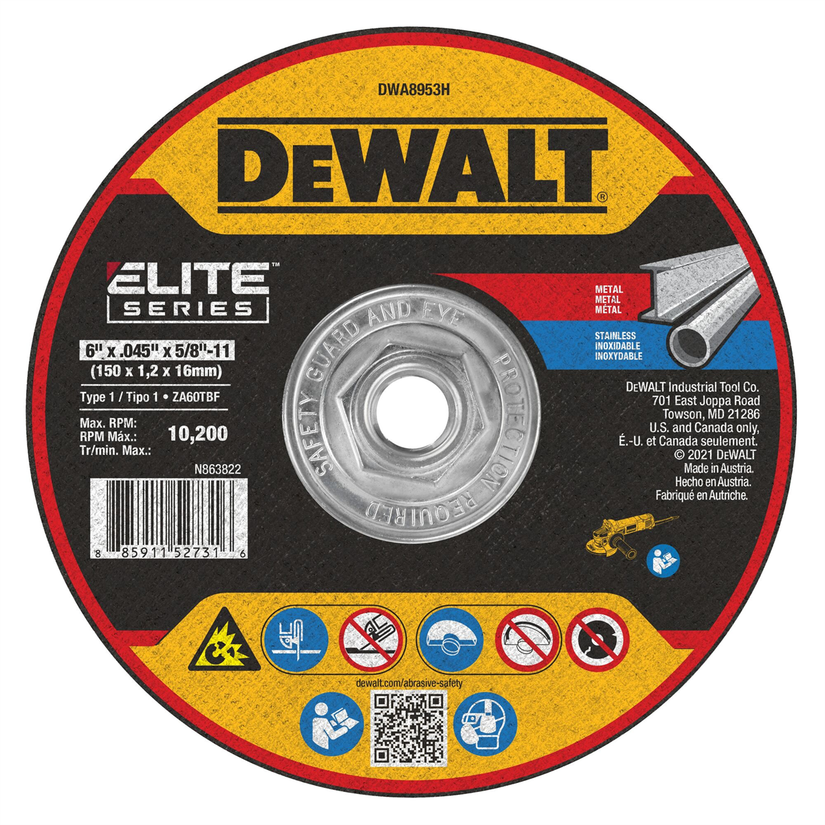 Dewalt Elite Series 6 In X .045 In Ceramic Abrasive Chop / Cut-off Blade With 5/8 In Arbor For Stainless & Mild Steel Cutting (1 Pack)