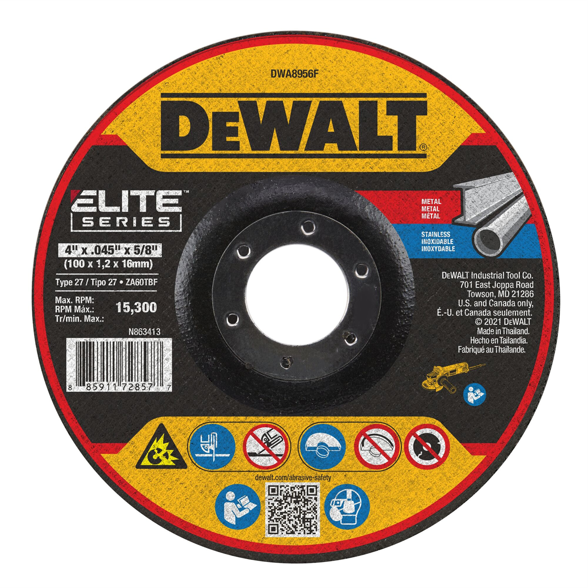 Dewalt Elite Series 4 In X .045 In Ceramic Abrasive Chop / Cut-off Blade With 5/8 In Arbor For Stainless & Mild Steel Cutting (1 Pack)