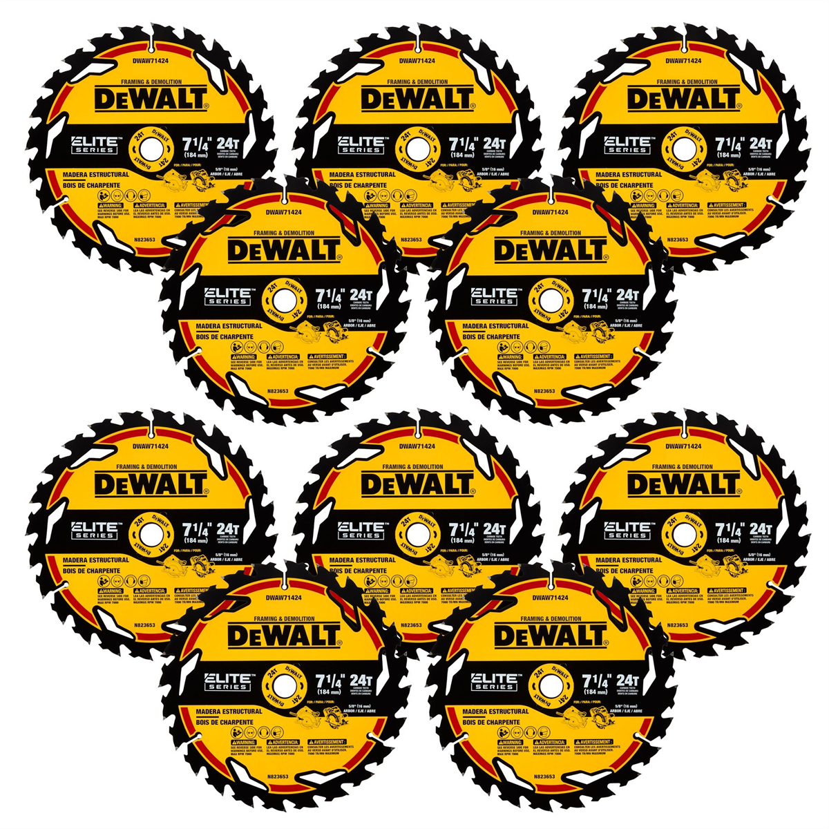 DEWALT ELITE SERIES 7-1/4 In Carbide Circular Saw Blade 24 Tooth with 5/8 in Arbor (10 Pack)